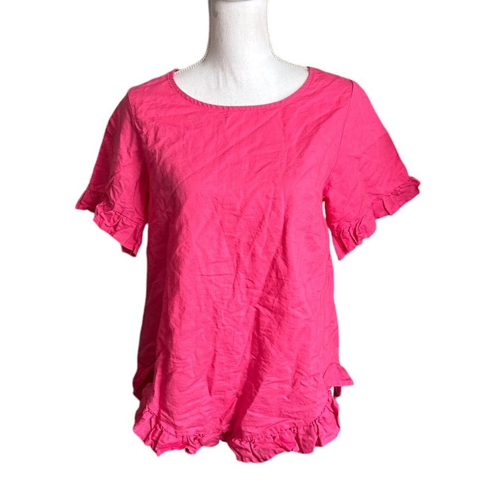 Welove Fashion Pink Ruffle Sleeve Linen Top Size Small